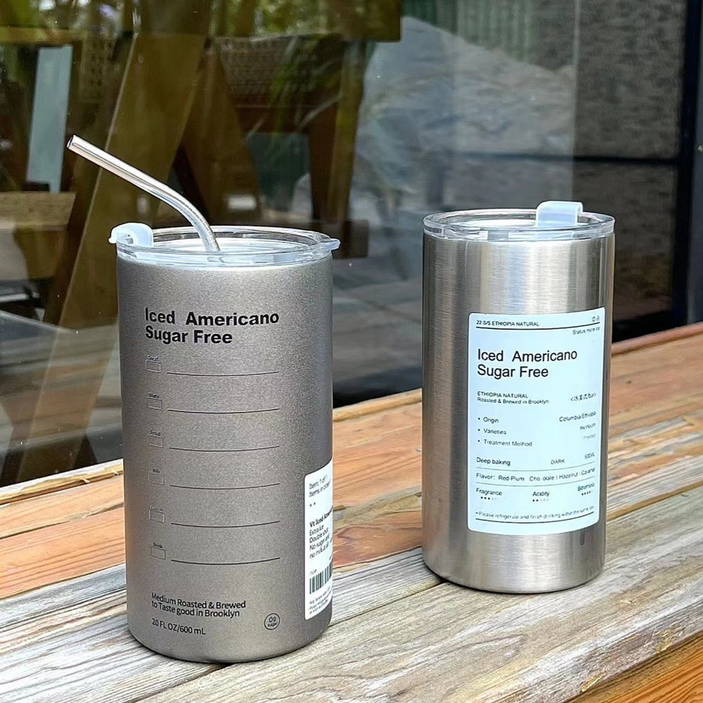 Niche Coffee Tumbler Stainless Steel Fashionable And Trendy Straw Cup Portable Office Simple High Appearance Level Insulated Flask