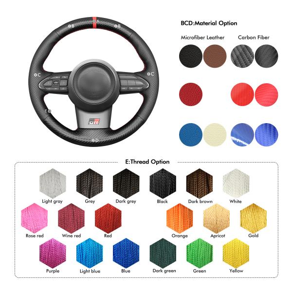 Custom Hand Stitching Matt Carbon Leather Steering Wheel Cover for Toyota Yaris GR 2020-2022