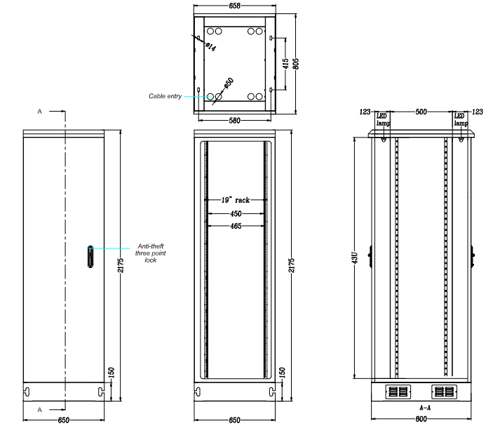 Dustproof Equipment Enclosures Outdoor Telecom Cabinet Thick Aluminum