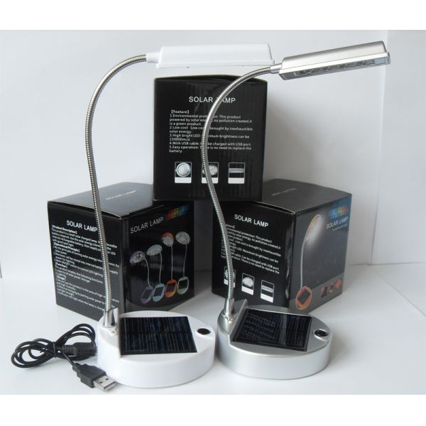 High brightness white / siliver Solar Powered 4 LEDs Desk Lamp for reading
