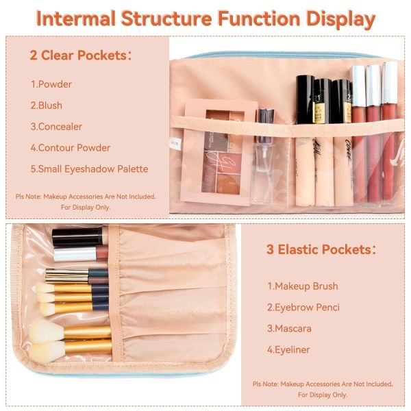 Waterproof Makeup Toiletry Travel Bag Portable Blue PU Leather