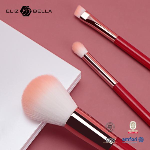 3pcs Logo Cosmetic Makeup Brush Set privado com o punho de madeira vermelho do cabelo sintético