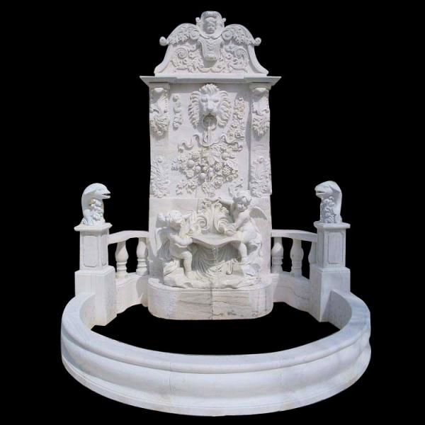 Garden Freestanding marble stone fountain with pool, china marble sculpture supplier