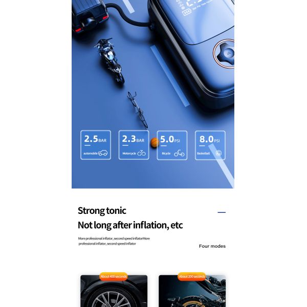 YANTU AM27 Wired 12V Car Tire Inflator with 60W Power and Portable Electric Pump
