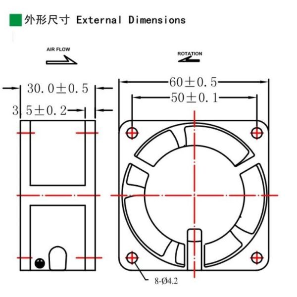 60 × 60 × 30 mm Fridge Cooling Fan /  Refrigerator Dryer fan 2.5 Inch
