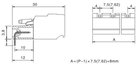 Male connectors with right angle solder pins Pitch: 7.5mm/0. 295 in