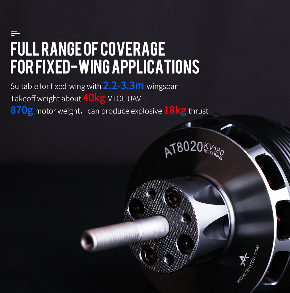 T-MOTOR AT8020 55CC High Speed Load Drone BLDC Motor for 2m Wingspan Fixed Wing