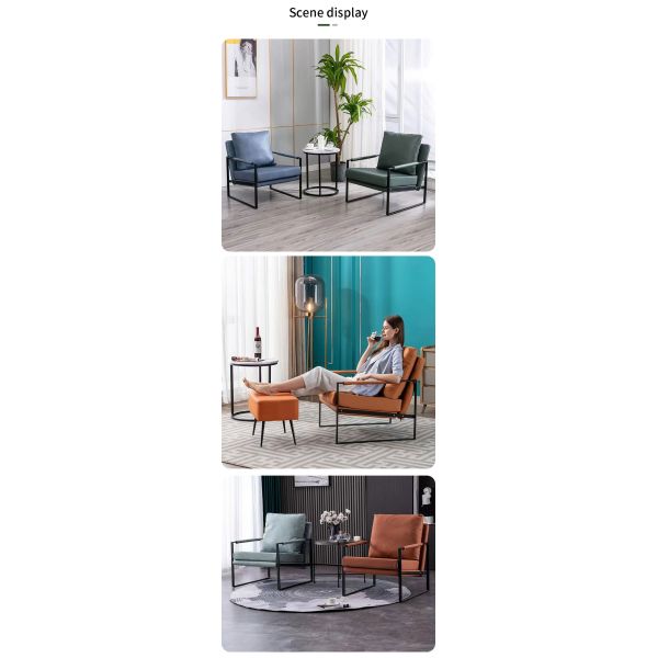 Accent Style Mid Century Living Room Armchair Brown Leather Metal Frame Bedroom Occasional Chair Contemporary Seating