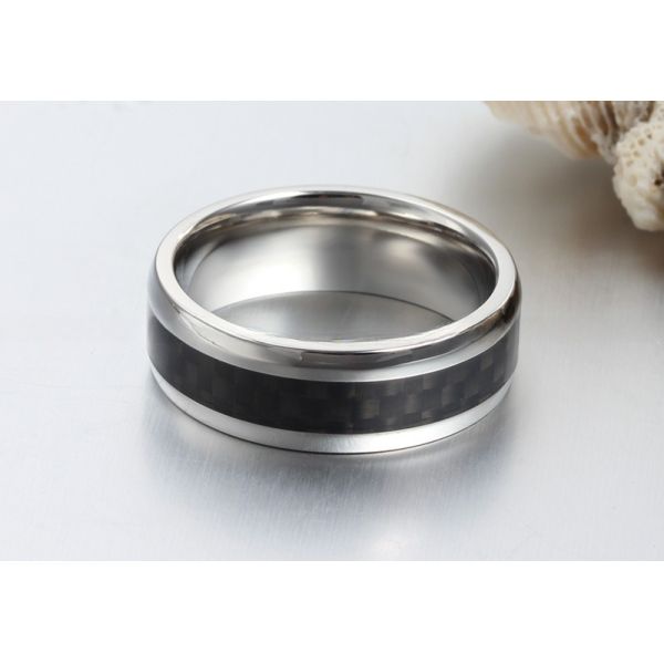 8mm Stainless Steel Carbon Fiber Inlay Wedding Band Polished For Men And Women