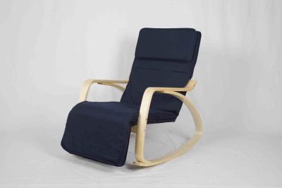 Blue Canvas Wooden Outdoor Furniture Nursery Rocking Chair With Adjustable Footrest