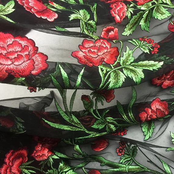 розовый цветок 3Д вышил ткани шнурка свадьбы сетки двором для платья женщин