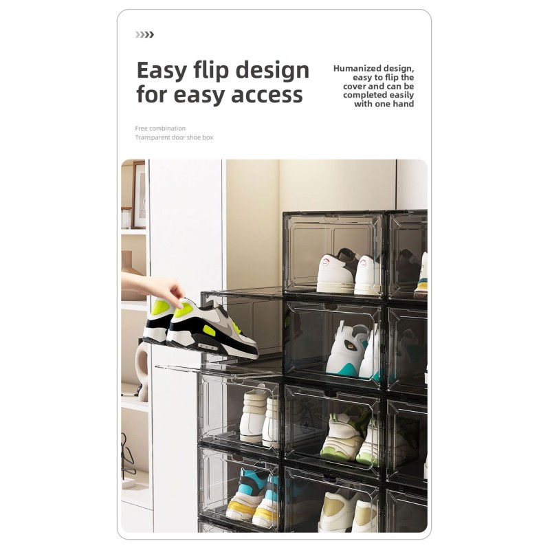 Hot Selling Household Transparent Plastic Magnetic Stackable Shoe Storage Organizer Cabinet Dustproof Shoe Box