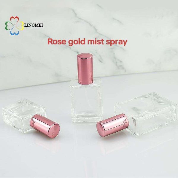 Wholesale Flat Square Glass Perfume Atomizer Bottles | 10ml, 15ml, 30ml Empty Refillable Spray Bottles with Metallic Aluminum& Wooden Caps