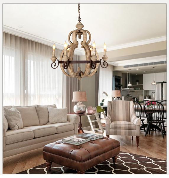 Wood Chandelier Lighting Retro Iron Candle Hanging Lamp(WH-CI-13)