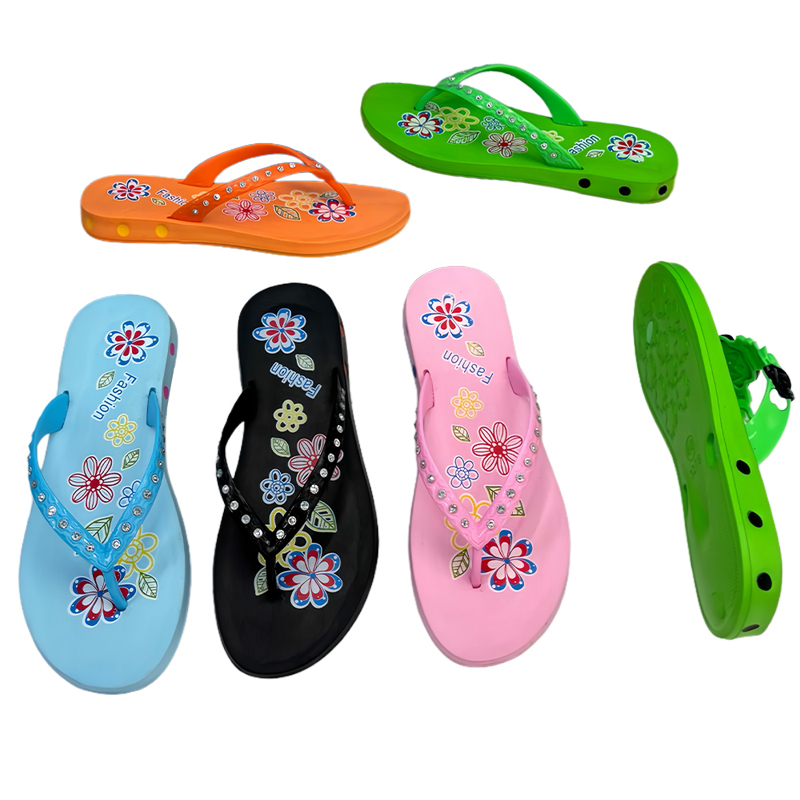 Factory Direct 100% Virgin EVA Women Colorful Daisy Flip Flops, Flat Non-slip Casual Beach Slippers