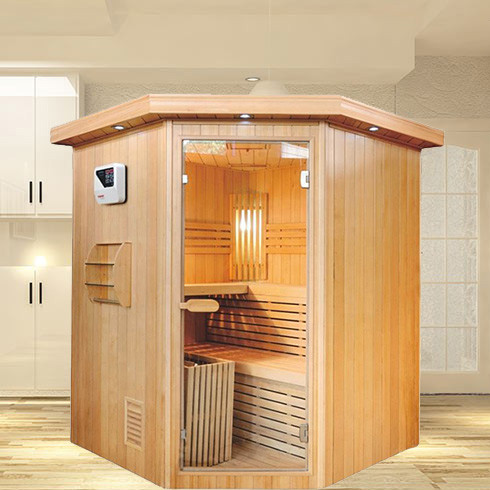 OEM Double Bench Corner Style Indoor Steam Sauna Room With 6KW Stove