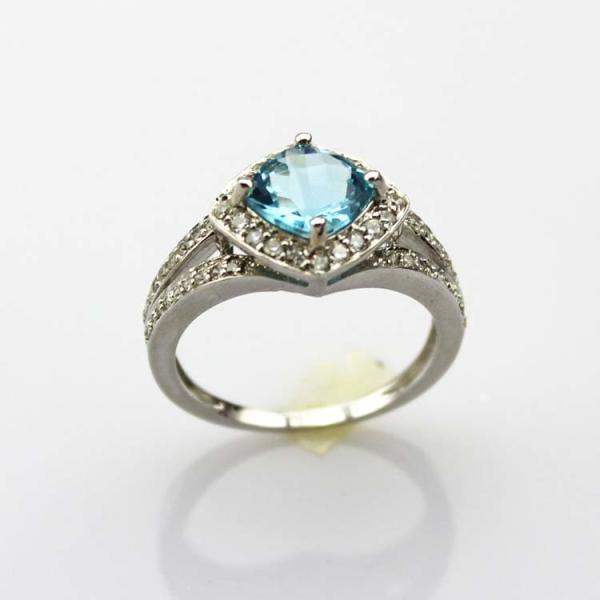 Women Jewelry 925 Silver  7mmx7mm Blue Topaz Square Cubic Zirconia Ring(FR022)