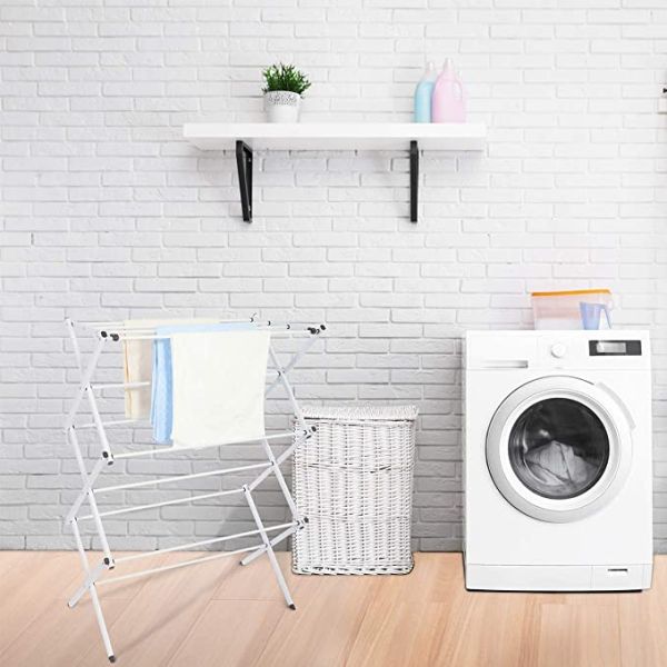 White Foldable Alloy Steel Clothes Drying  Laundry Rack