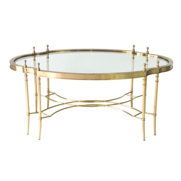 Contemporary Oval Shape Glass Top Stainless Steel Frame Coffee Table Vintage table