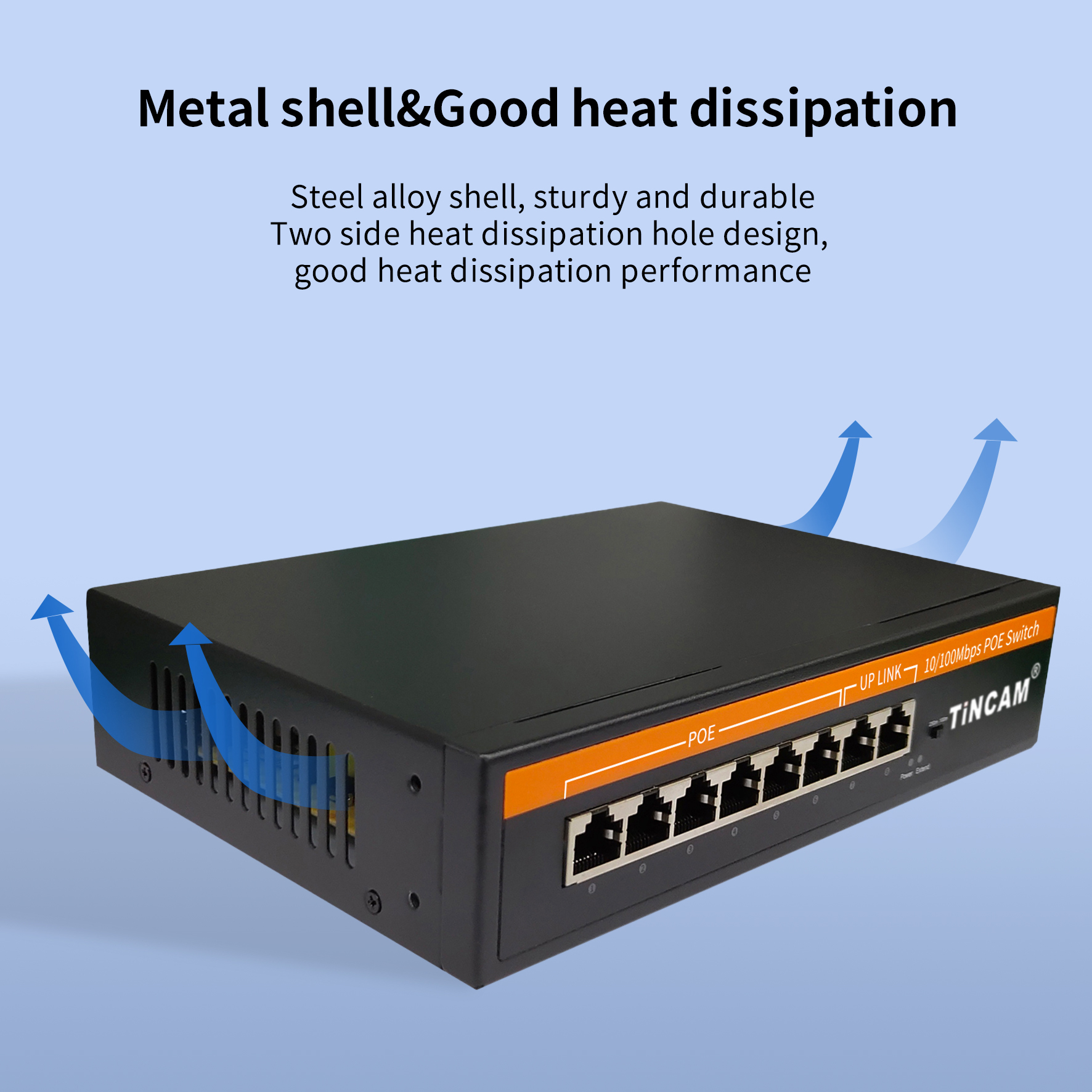 8 Port Fast Ethernet PoE Switch 6 PoE Ports 2 Uplink Ports 10/100Mbps Unmanaged IEEE 802.3af/at 250m Extend Metal Case 65W TBC-PS4308N