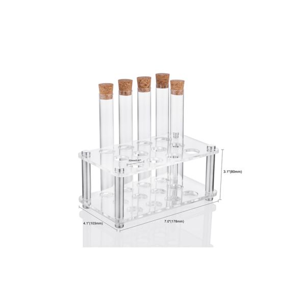 Scientific Experiments 12Pcs 20x150mm Glass Test Tubes With Cork Stoppers 1 Rack Of Acrylic Material