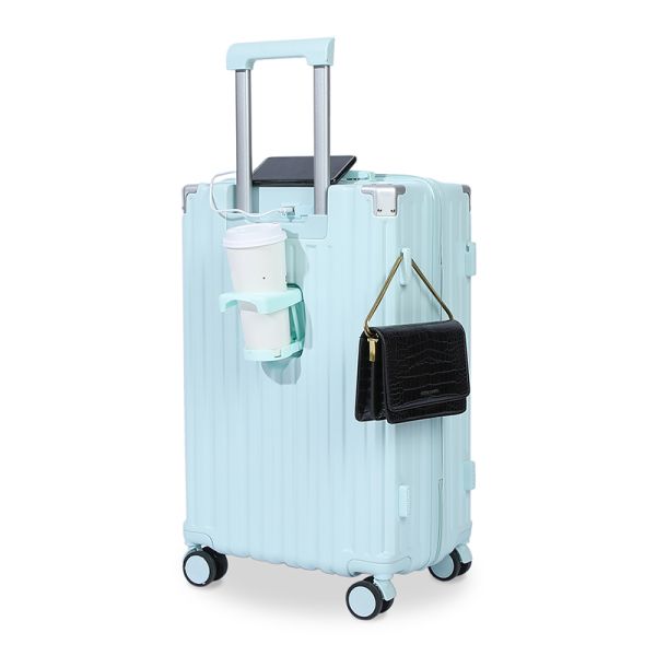 1682  light blue 4-piece TAS lock luggage Family Activity Outdoor Cup Holder Suitcase 14inch (Cosmetic bag)+20/24/28 thickened anti-drop wear-resistant, equipped with USB charging port