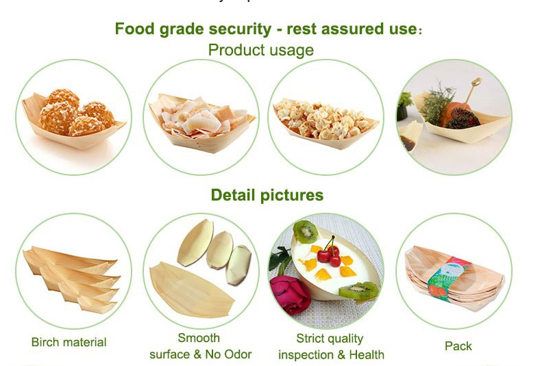 6 inch Disposable Wooden Sushi Serving Boat Plate For Food