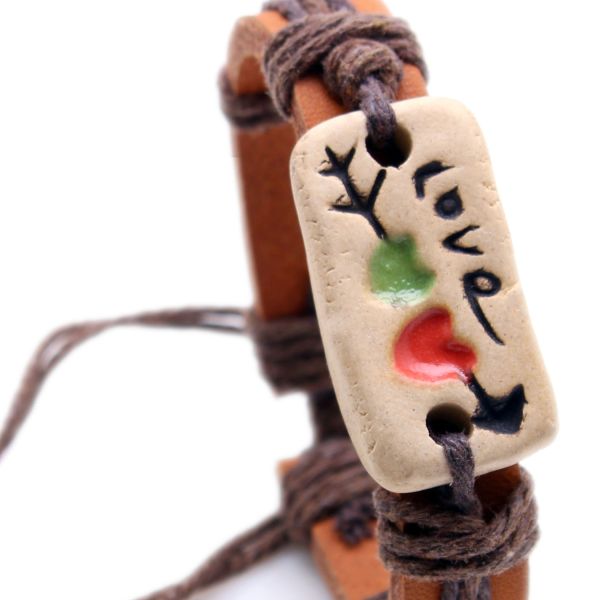Couples Valentines Day jewelry wholesale leather bracelet wholesale pottery stone mandrel