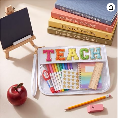 Teacher Appreciation Gifts Makeup Bag, Graduation Gift Bag for Women | Cute TEACH Chenille Letter Organizer Pouch. Perfect End of Year Teacher Gifts, Clear Cosmetic Bag & Teacher Bags Essentials