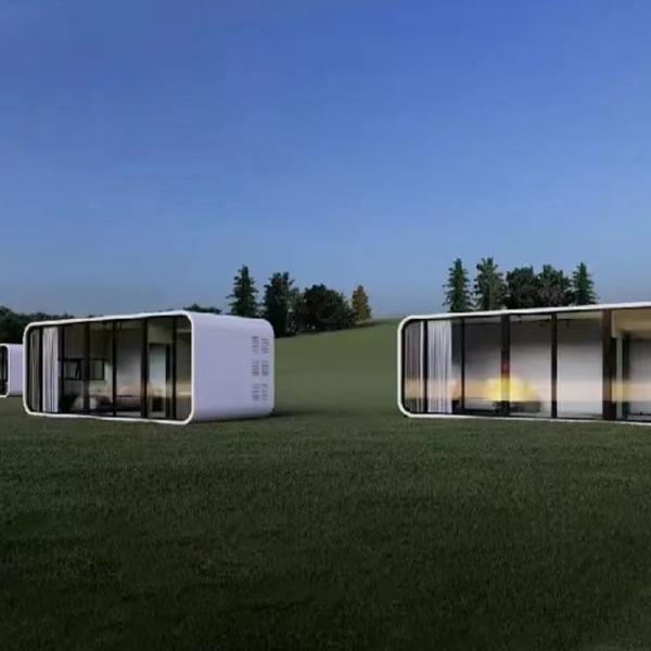 2025 Maison de cabine de pomme préfabriquée cadre en acier galvanisé panneau sculpté en métal panneau en fibre de bois de bambou