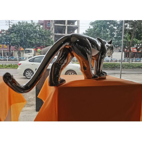 Modern Interior Decoration Polished Stainless Steel Leopard Sculpture