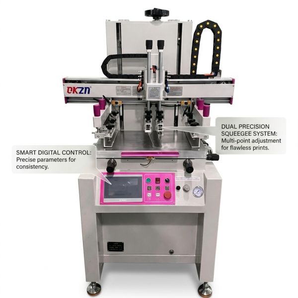 50*70 Flatbed Screen Printing Machine with 500×700mm Printing Area, ±0.05mm Accuracy and Pneumatic Servo Drive