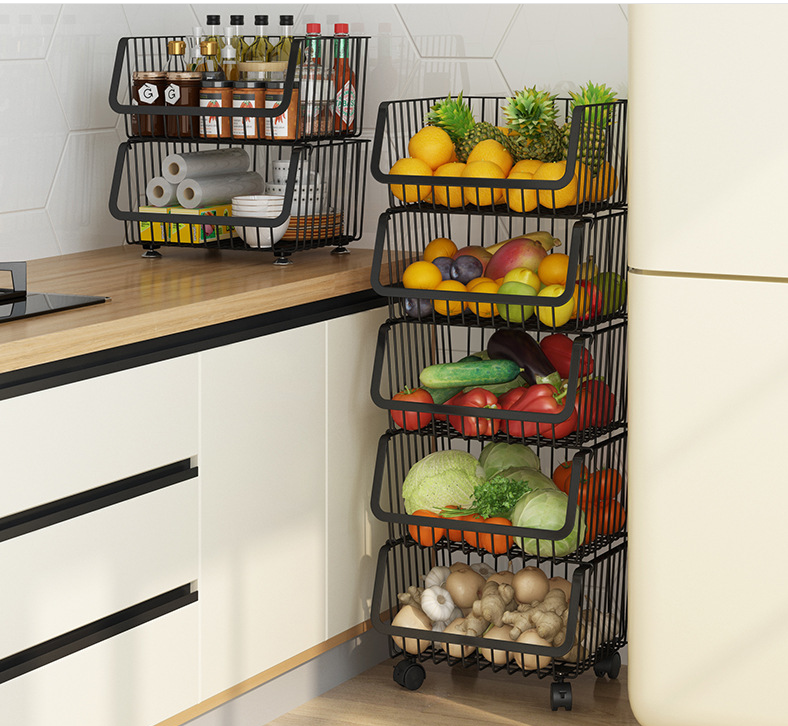 5 Tier 105cm Height Steel Kitchen Basket Rack For Vegetable Storage