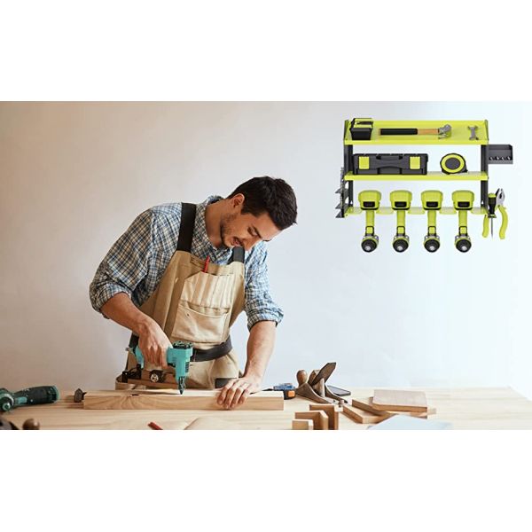 Garage Workshop Drill Bit Storage Shelf with Screws Box Pegboard Power Tool Organizer