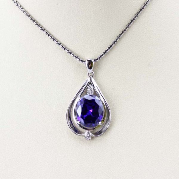 Women Jewelry 10mm x12mm Oval Blue Topaz Cubic Zirconia Pendant Necklace (P38)