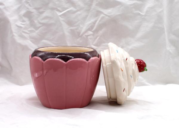 3D Ice Cream Pink Ceramic Canisters , Ceramic Cupcake Cookie Jar With Lid Size Custom