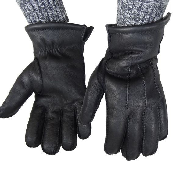 Deerskin Fur Lined Mens Soft Leather Gloves Classic Hand Sewing Stitching