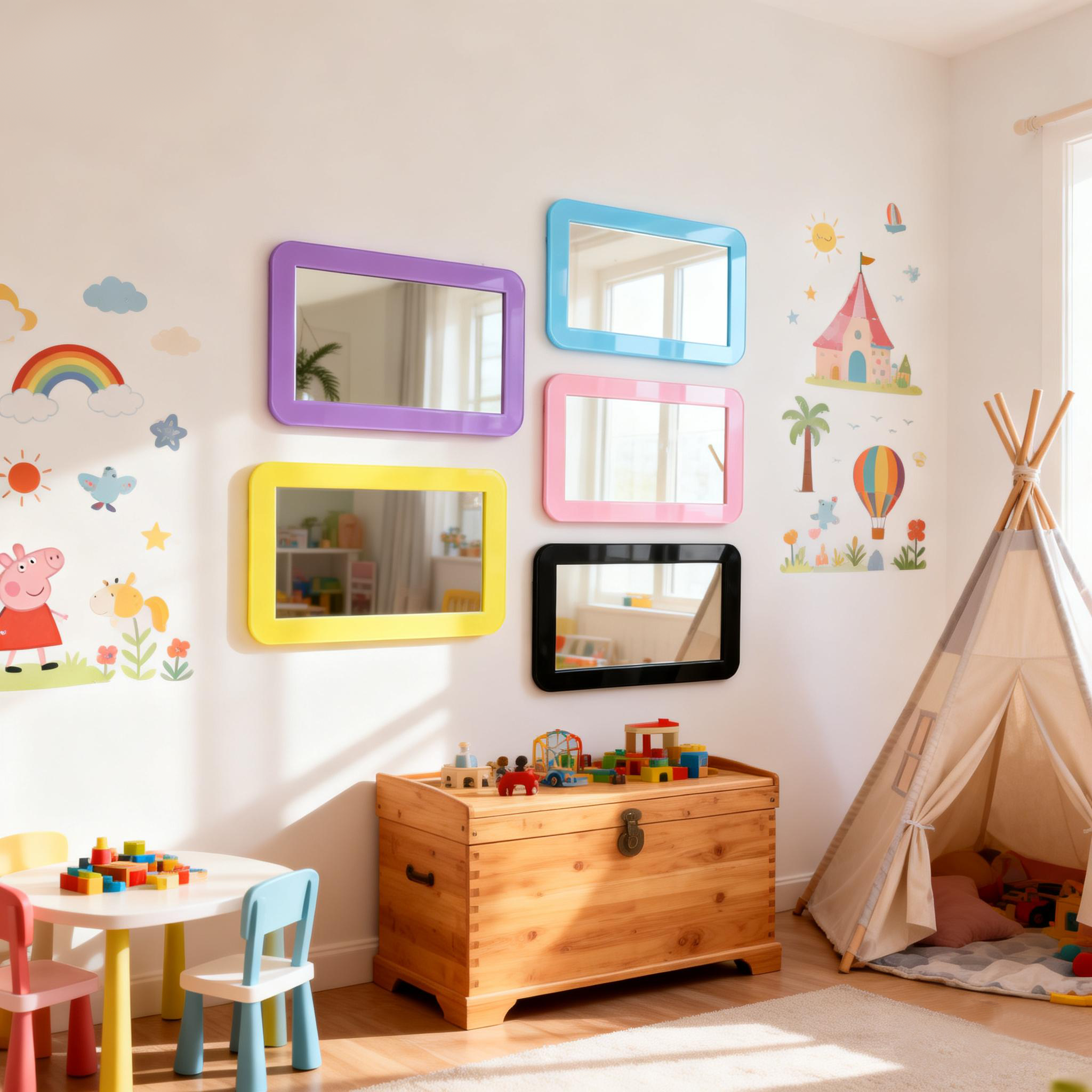 Color PVC Framed Flat Acrylic Mirror Kids Safe Flat Acrylic Mirror For Home Decoration