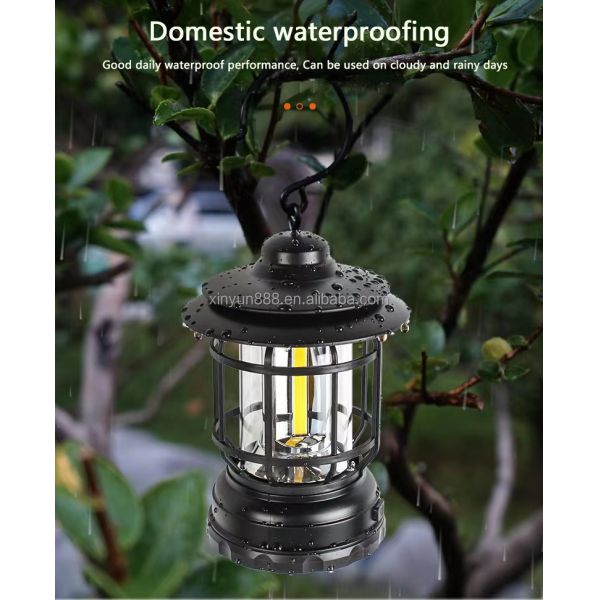 2024 Hot Selling Outdoor Camping Tent Lamp Multifunctional Retro Hanging Horse Lamp Cob Emergency Dry Battery Portable Lamp