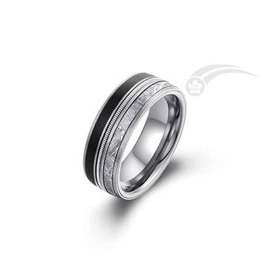 Tungsten Meteorite Ring Wedding Band Guitar Wire With Black Enamel