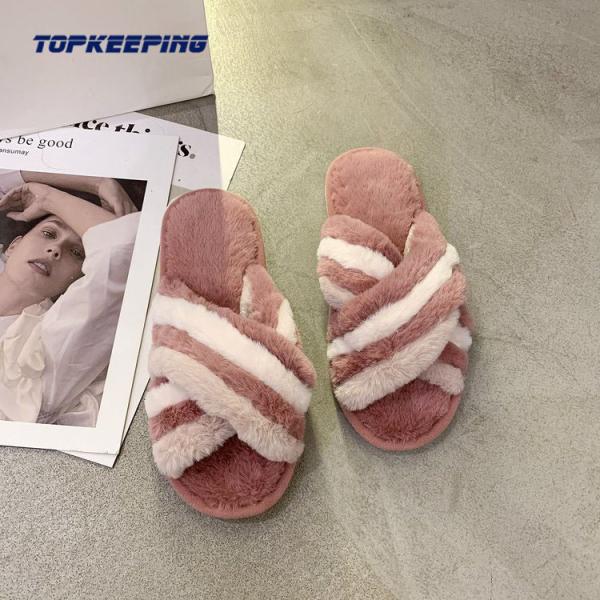 Open Heel Faux Fur Furry Women Slippers For Winter
