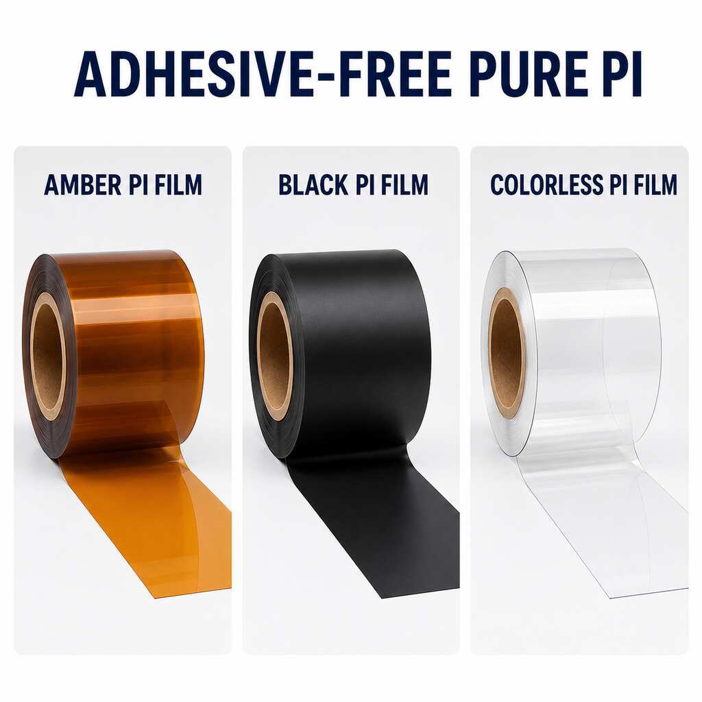 Pure Polyimide Film (Non-Adhesive PI Film / Electrical Insulation Film) for Motors, Transformers, Cables and Battery Modules - Custom Rolls, Sheets and Die-Cut Parts