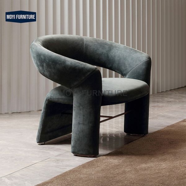 Nordic Minimalist Leather Single Sofa Chair Modern Dining Room Furniture Curved Backrest Dining Chair for Home