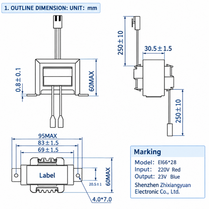 EI66 50VA Single Phase Low Frequency Power Transformer for Industrial Machinery and Electrical Equipment