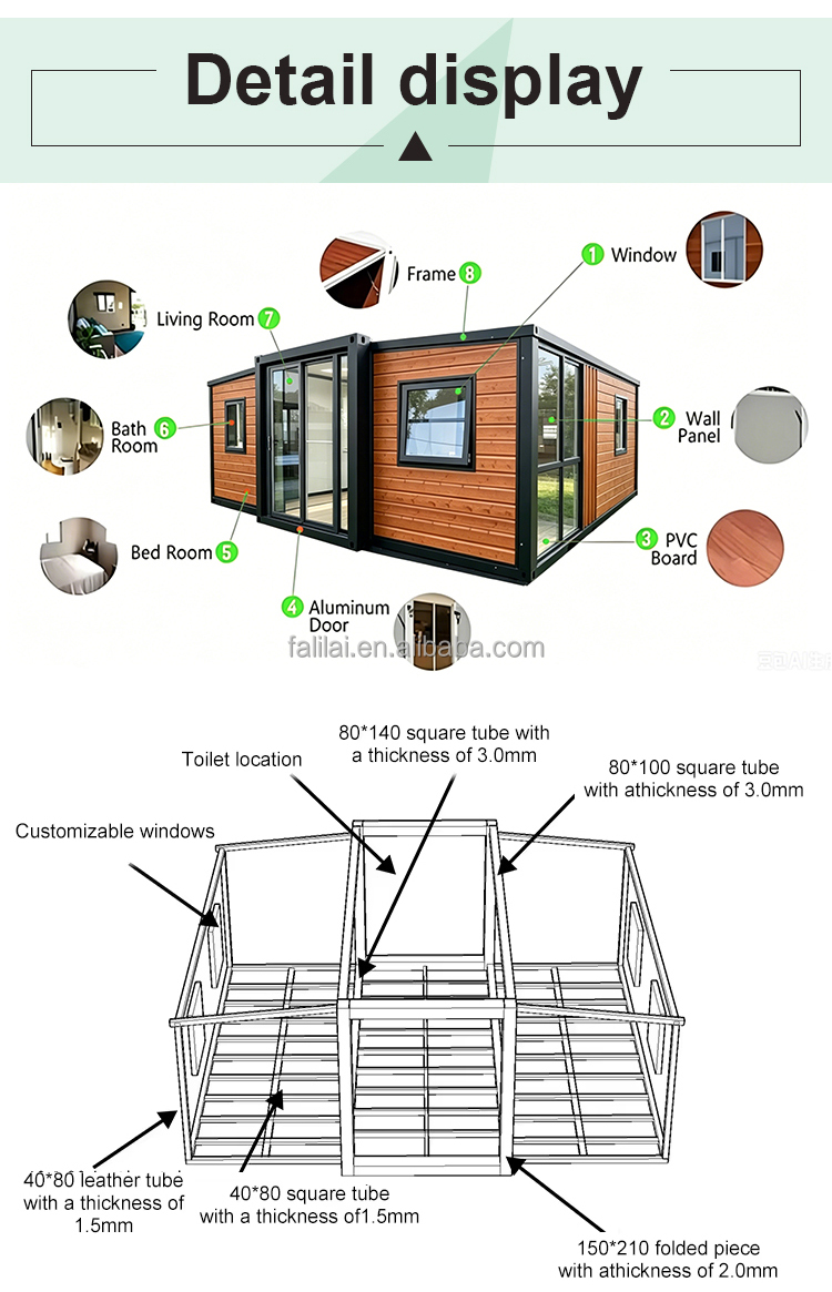 Insulated Modular 20Ft 40Ft Expandable Container House 2 3 4 Bedroom Luxury Portable Outdoor Mall Kitchen Home Sale