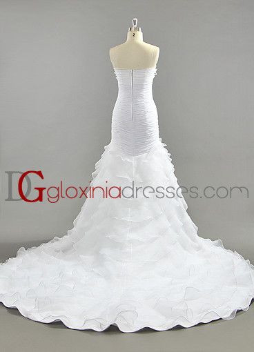 2013 Trumpet/Mermaid strapless train flowered chiffon organza bridal dresses BDGD1009