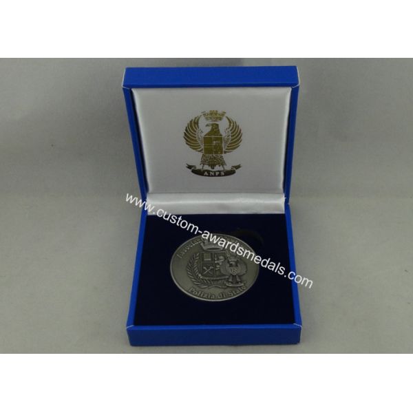 Velvet Box Military Personalized Coins , 3D Zinc Alloy Die Casting And Antique Silver Plating