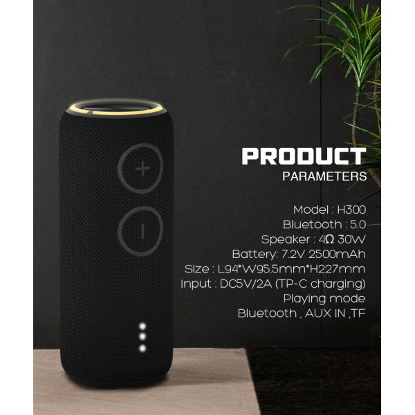 30W Output IPX7 Waterproof Wireless Fabric Speaker with 11 Hours Playtime and Bluetooth Connectivity