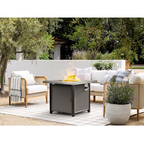 Square 50,000 BTU Self-Ignition Propane Outdoor Natural Gas Firepit Silver Gray