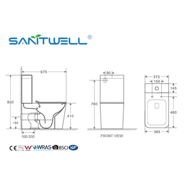 Hotel / Home Bathroom Washdown Two Piece Toilet Close Coupled Ceramic Material